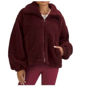 Lululemon Sherpa Fleece Jacket Sweater Burgundy Full Zip Oversized Pockets 12